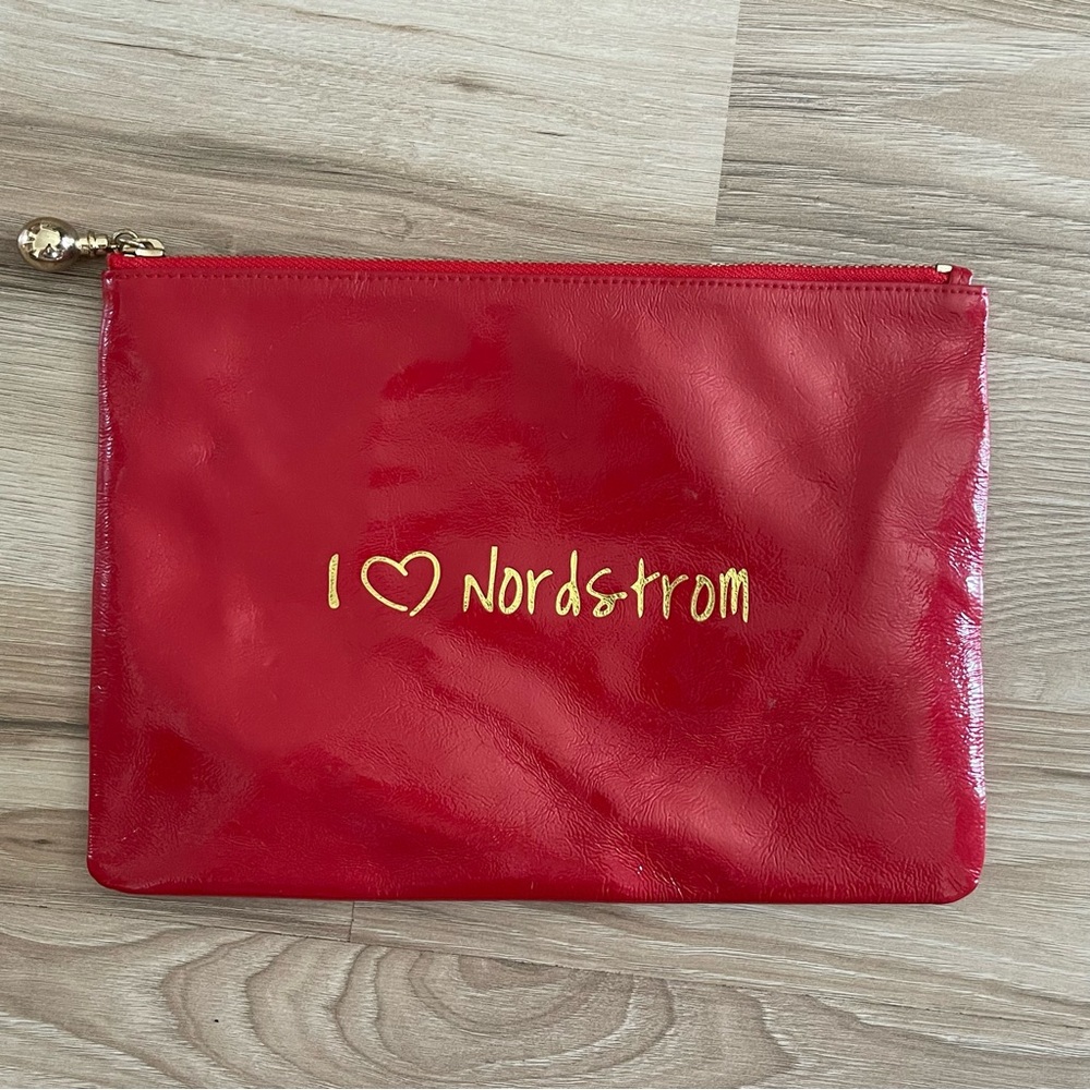 Halogen Red Cosmetic Bag with Gold Accents